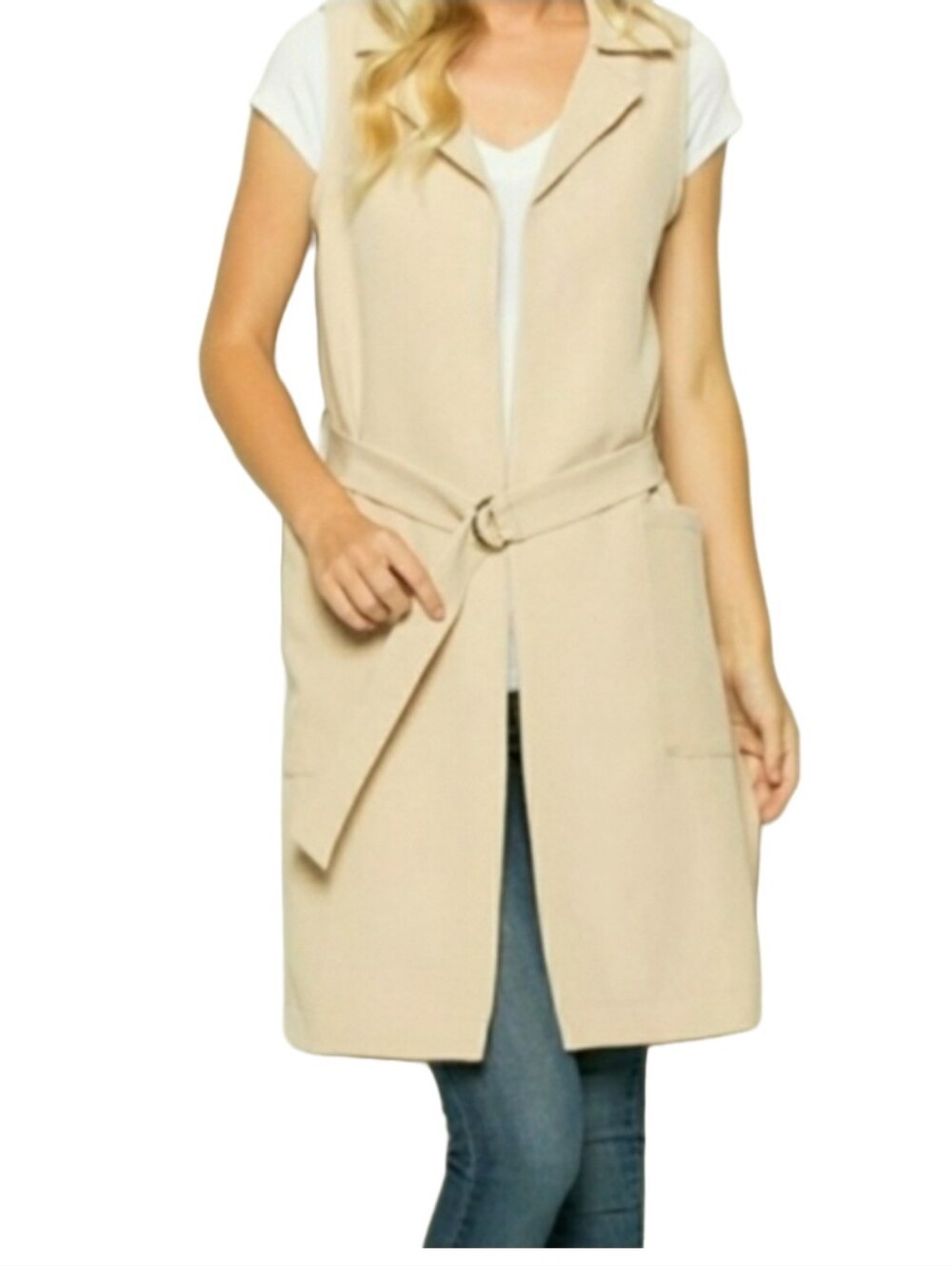 Classic Khaki Trench Vest with Pockets and Belt Size Small